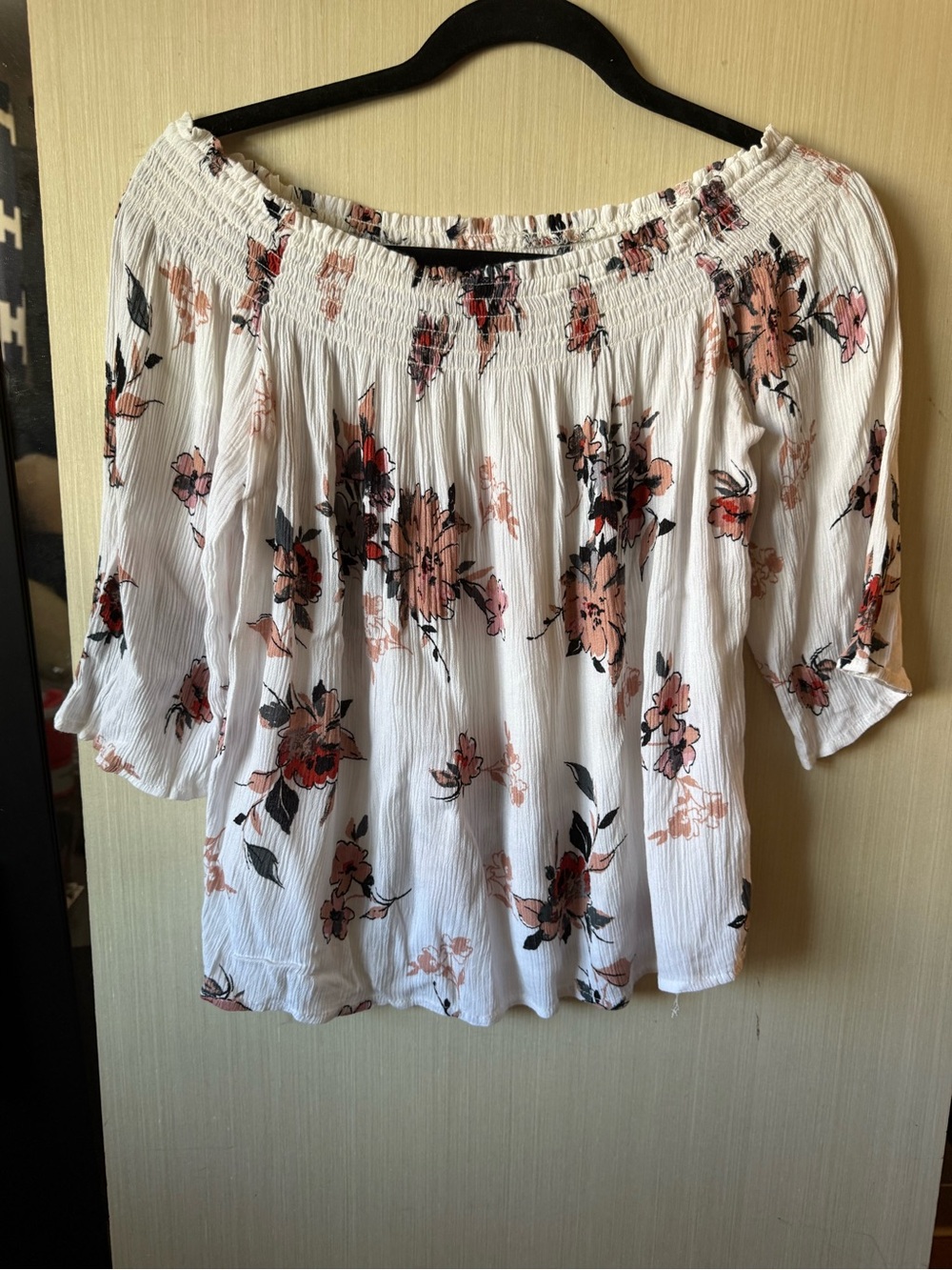 White Floral Off-Shoulder Women's Blouse